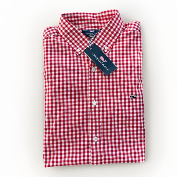 Vineyard Vines Classic Fit Tucker Button Down Shirt Gingham Red Men’s Large NEW - Picture 1 of 14